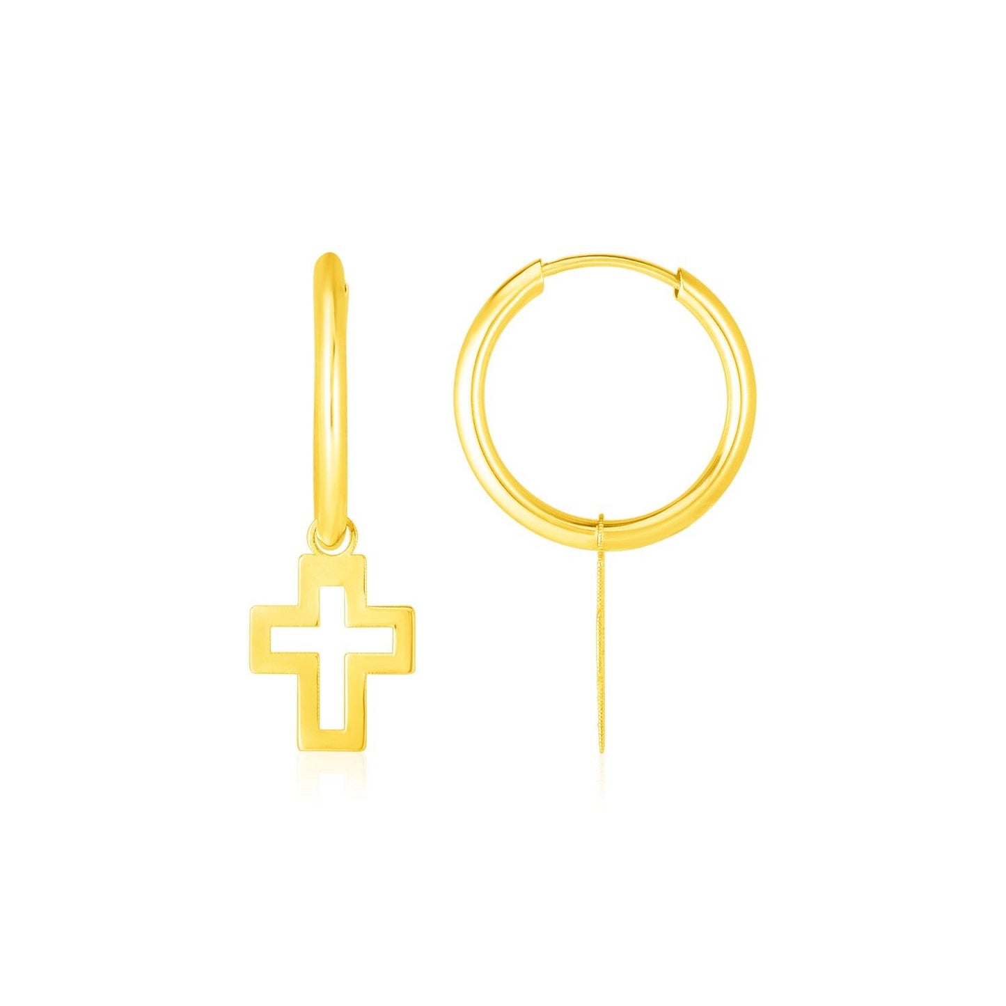 14K Yellow Gold Cross Hoop Earrings