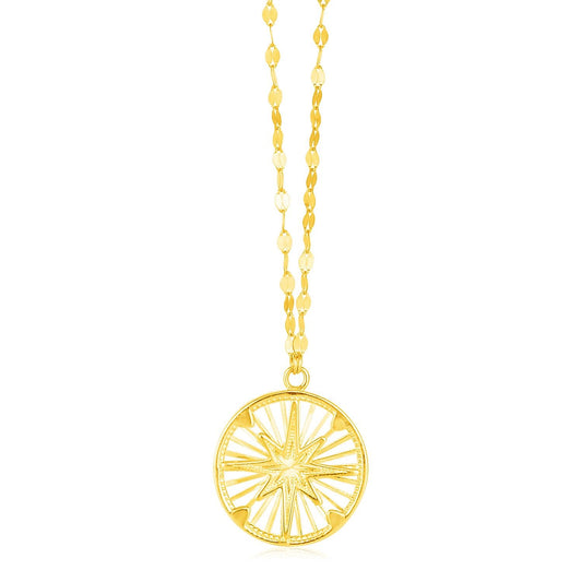 14k Yellow Gold Compass Pendant Necklace