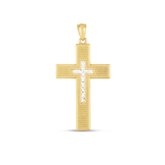 14k Two Tone Gold Cross Pendant