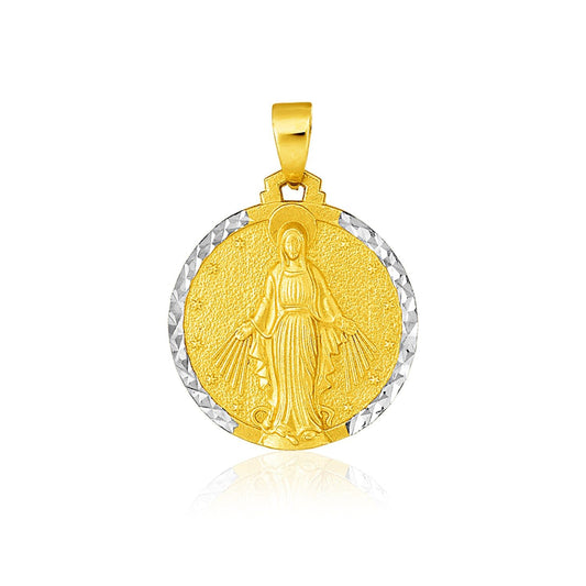 14k Two Tone Gold Round Blessed Virgin Mary Pendant