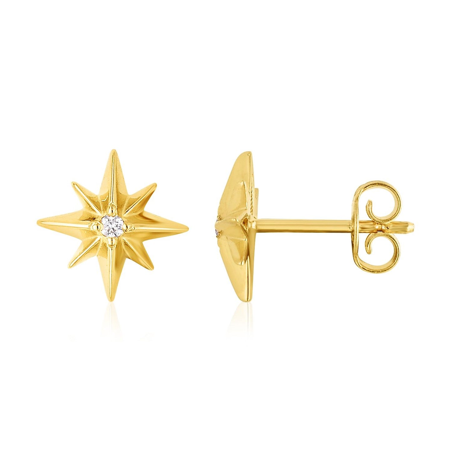 14K Yellow Gold North Star Diamond Earrings