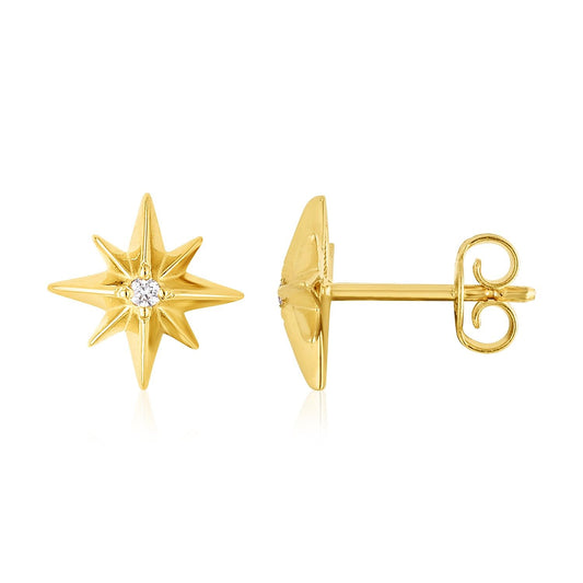 14K Yellow Gold North Star Diamond Earrings